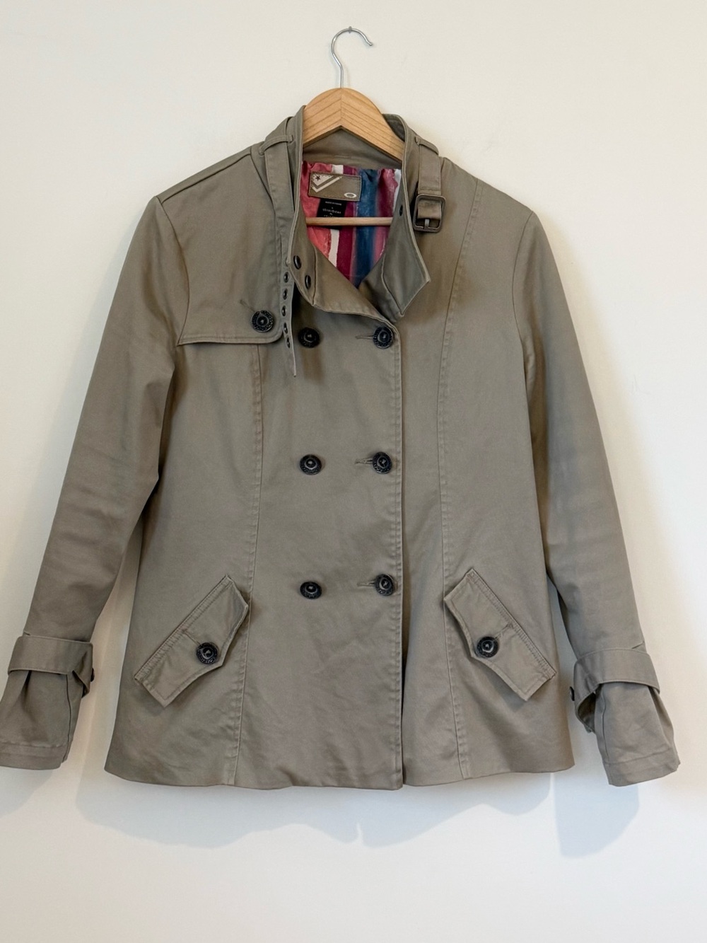 Vintage Y2K Oakley Women's Olive/Khaki Double-Breasted Trench Coat
